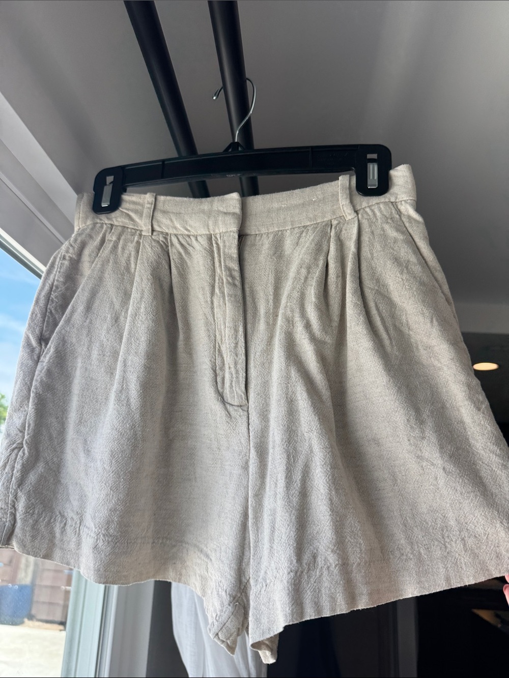 Women's Cream High-Waist Linen-Blend Shorts
